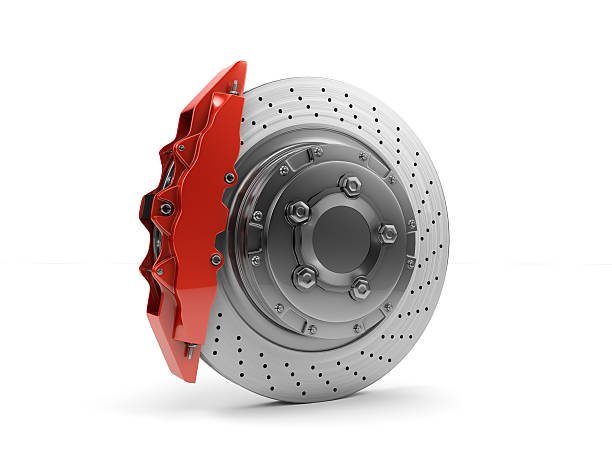istock Brake Disc and Red Calliper from a Racing Car 590302464