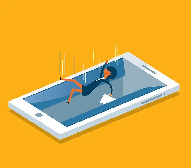 Vector illustration of Businesswoman drowning in a digital tablet