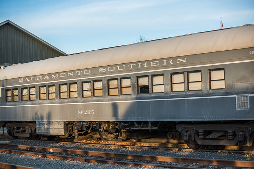 Sacramento, USA - February 20, 2016: Old and abandoned Southern train car in downtown