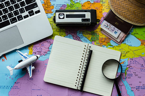 istock Go on an adventure! The map and the passport. 590305296