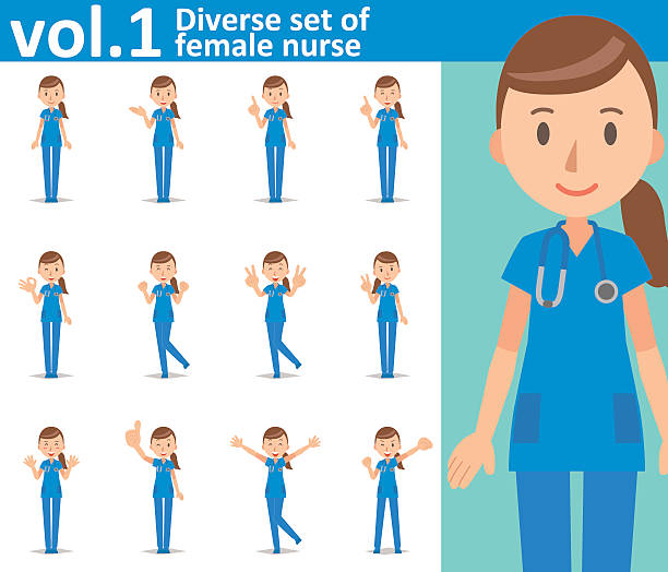 ilustrações de stock, clip art, desenhos animados e ícones de diverse set of female nurse on white background vol.1 - urgency body care young adult people