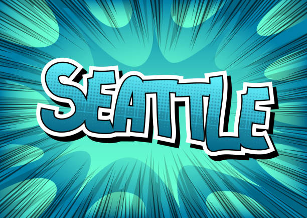 Seattle - Comic book style word. Seattle - Comic book style word on comic book abstract background. cartoon of the seattle city stock illustrations