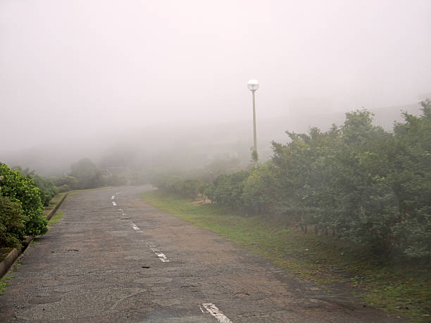 route mystique brumeuse - asphalt two lane highway natural phenomenon fog photos et images de collection