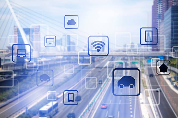 smart city and vehicles, wireless communication network - the most intelligent imagens e fotografias de stock