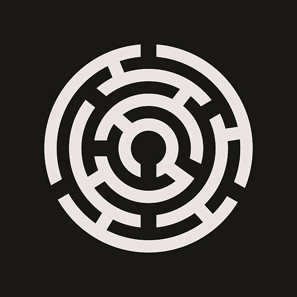 maze puzzle find a way round white on black maze puzzle find a way round white on black circular maze stock illustrations