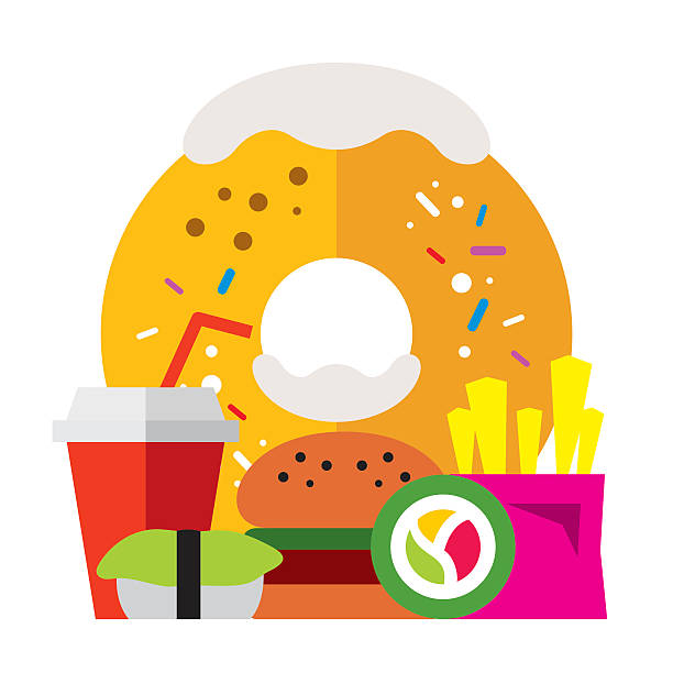 wektor fast food. płaski styl kolorowe ilustracji kreskówki. - donut sugar white background food and drink stock illustrations