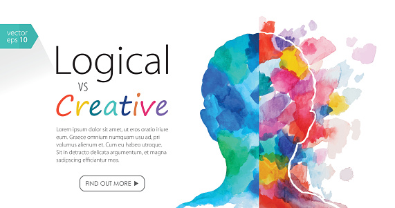 Watercolor Banner Depicting Logical Vs Creative Thinking