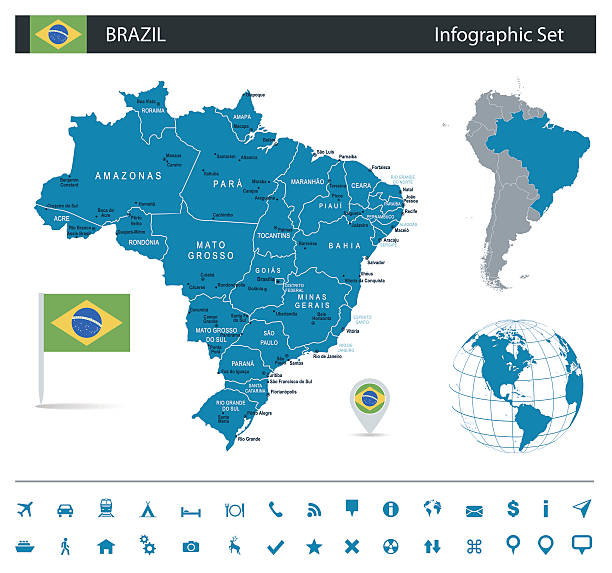 브라질-인포그래픽 맵-일러스트 - santos stock illustrations