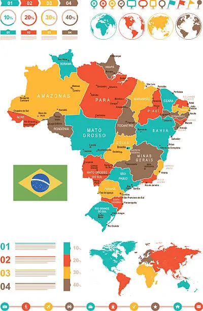 Vector illustration of Colored Infographic Brazil Map