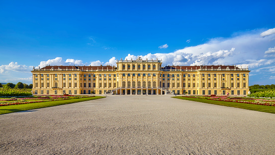 Vienna -Austria - Spring -2019: Summer skies over Schönbrunn Palace.