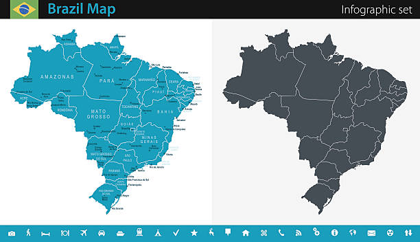 브라질 지도 - 인포그래픽 세트 - santos stock illustrations