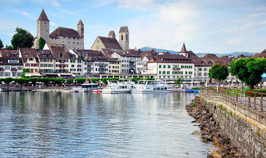 View of La Tour-de-Peilz from a boat on Lake Geneva