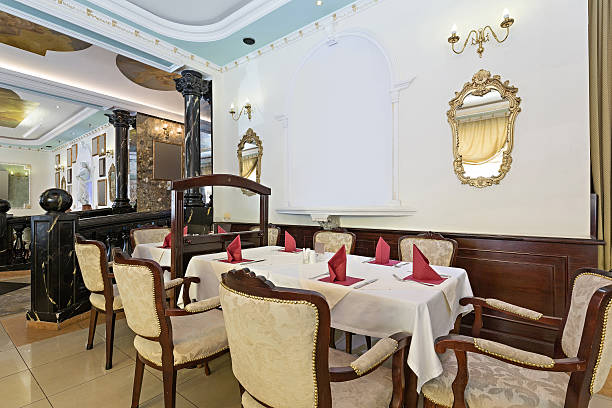 istock Interior of a restaurant in luxury villa 590597926