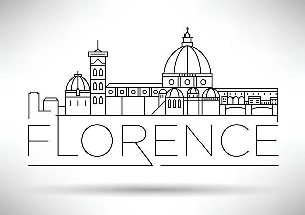 ilustrações de stock, clip art, desenhos animados e ícones de minimal vector florence city linear skyline with typographic des - ponte vecchio