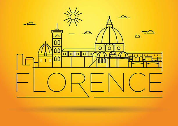 ilustrações de stock, clip art, desenhos animados e ícones de minimal vector florence city linear skyline with typographic des - ponte vecchio