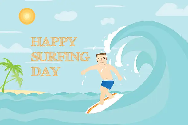 Vector illustration of Happy surfing day flat design.