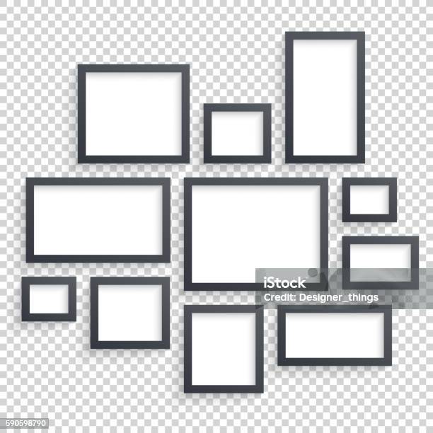 Picture Frames Vector Photo Art Gallery Dark Blank Collection On Stock Illustration - Download Image Now