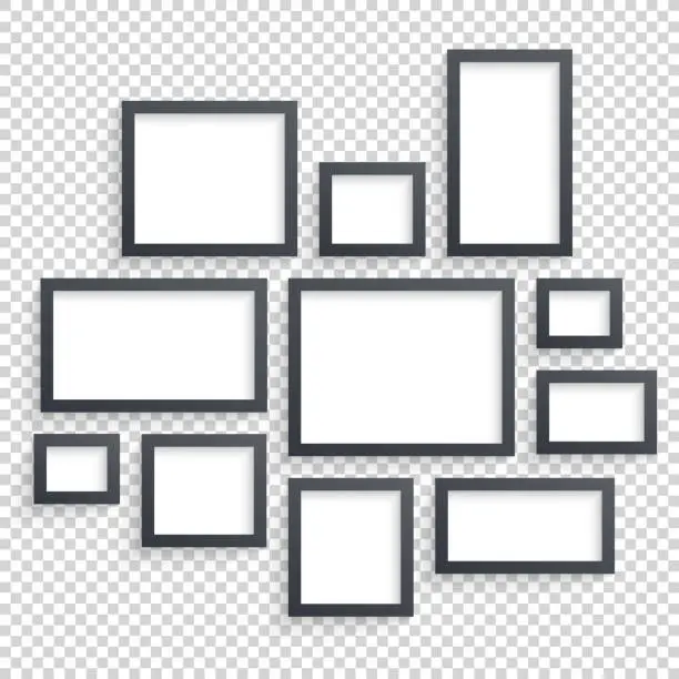 Vector illustration of Picture frames vector. Photo art gallery. Dark Blank Collection on