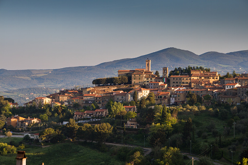 Montescudaio, Pisa, Tuscany, Italy, view of the ancient village, landscape