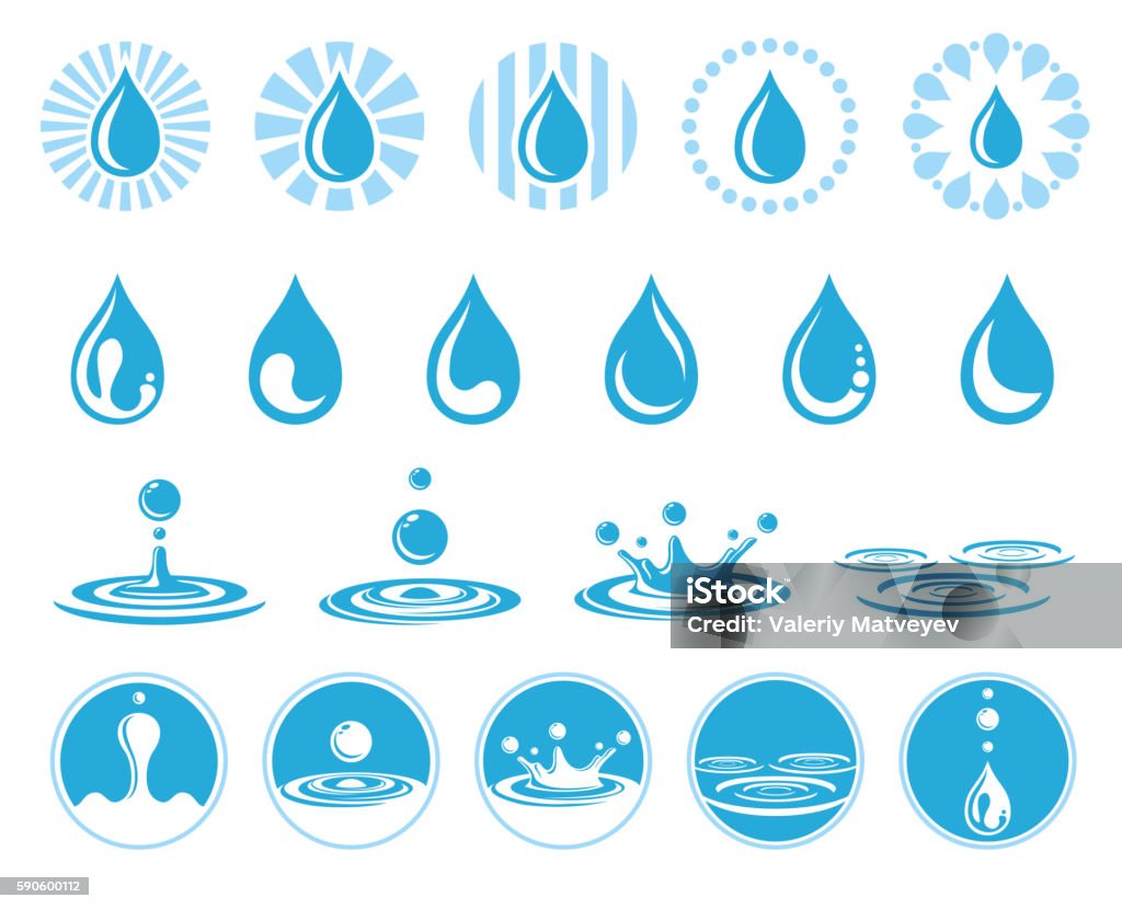 Water vector icons Set of water icons with nature liquid, aqua drop element. Vector illustration Rippled stock vector