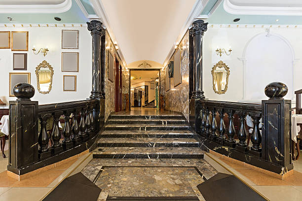 istock Marble stairs in hotel lobby 590600188