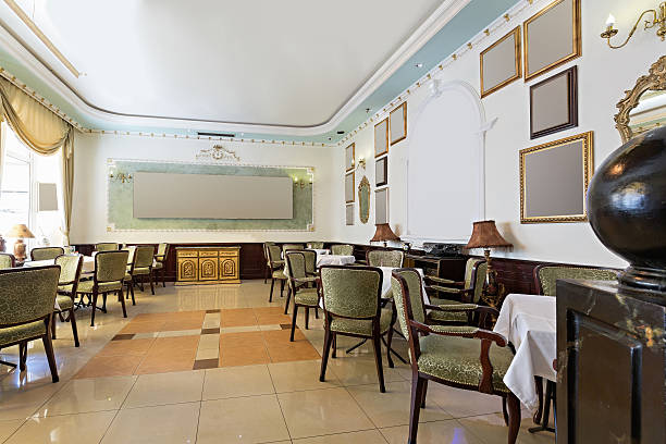 istock Interior of a restaurant in luxury villa 590600778