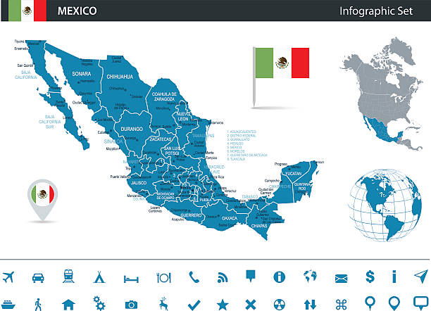 Mexico - infographic map - Illustration Vector map of Mexico with variable specification and icons The urls of the reference files are (country, continent, world map and globe): http://www.lib.utexas.edu/maps/americas/mexico_pol97.jpg http://www.lib.utexas.edu/maps/world_maps/time_zones_ref_2011.pdf http://www.lib.utexas.edu/maps/americas/north_america_ref_2010.pdf. In addition - some region boundaries and city locations were taken from: http://www.lib.utexas.edu/maps/united_states/usa_pol01.jpg http://www.lib.utexas.edu/maps/americas/mexico_pol97.jpg http://www.lib.utexas.edu/maps/americas/canada_pol_1986.gif - The illustration was completed January 13, 2016 and created in Corel Draw - 1 layer of data used for the detailed outline of the land tijuana flag stock illustrations