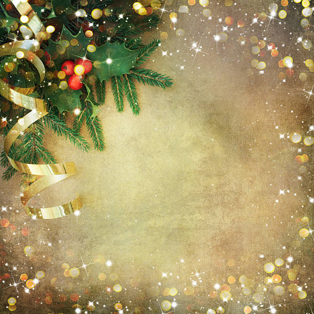 Christmas Fir Tree Border over Vintage background