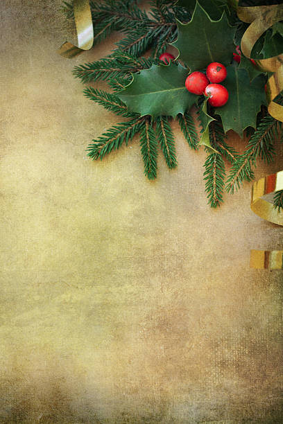 istock Christmas Fir Tree Border over Vintage background 590601786