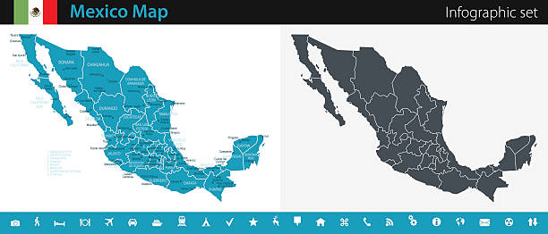 Mexico Map - Infographic Set Vector maps of the Mexico with variable specification and icons The urls of the reference files are (country, continent, world map and globe): http://www.lib.utexas.edu/maps/americas/mexico_pol97.jpg http://www.lib.utexas.edu/maps/world_maps/time_zones_ref_2011.pdf http://www.lib.utexas.edu/maps/americas/north_america_ref_2010.pdf. In addition - some region boundaries and city locations were taken from: http://www.lib.utexas.edu/maps/united_states/usa_pol01.jpg http://www.lib.utexas.edu/maps/americas/mexico_pol97.jpg http://www.lib.utexas.edu/maps/americas/canada_pol_1986.gif - The illustration was completed May 22, 2016 and created in Corel Draw - 1 layer of data used for the detailed outline of the land tijuana flag stock illustrations