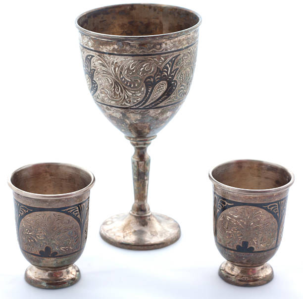 istock Set of silver wine glasses on a white background 590602594