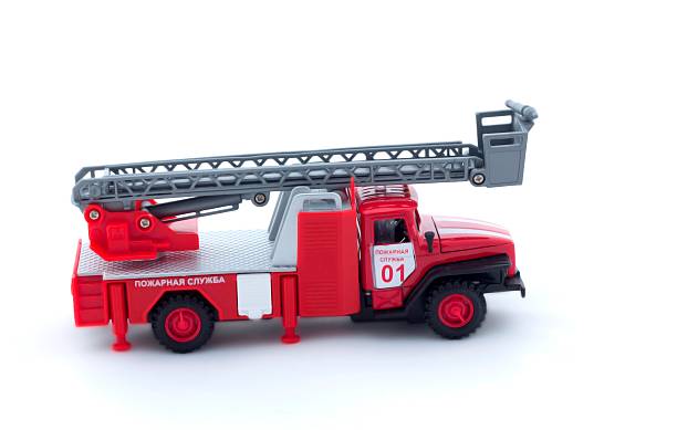 istock Toy fire truck on white background, isolated 590602888
