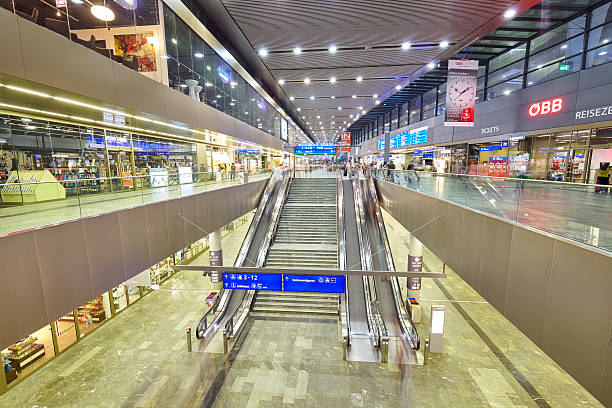 Escalator in the Wien Hauptbahnhof. stock photo