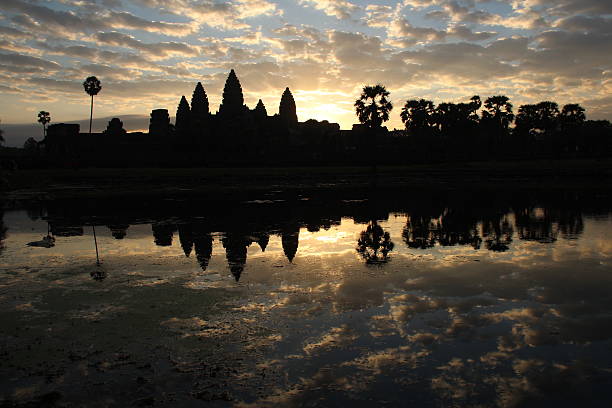 Angor Wat at sunrise stock photo