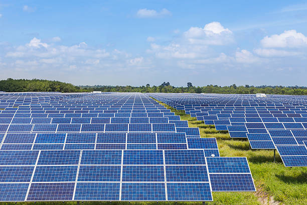 istock Photovoltaics module solar panels in solar station 590604912
