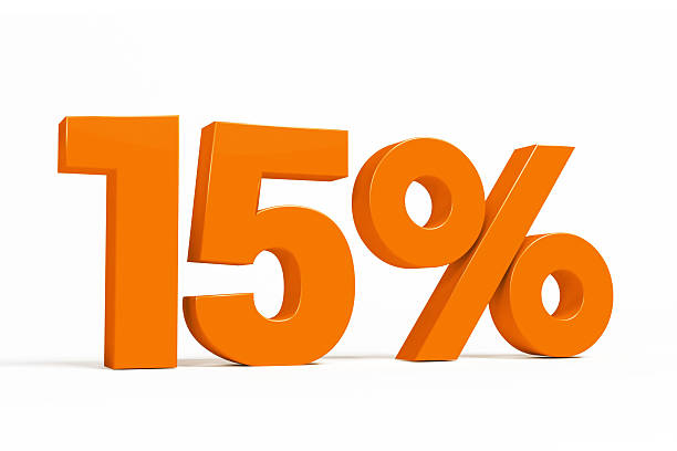 istock Orange 3d 15% on white background for autumn sale campaigns. 590605968