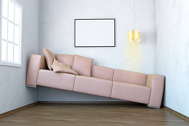 Narrow Living Room Interior Scene With Blank Frame