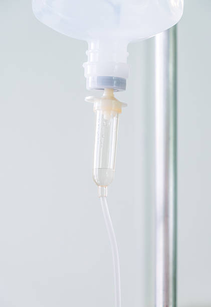 istock Close up of a drip infusion set with copy space 590608702