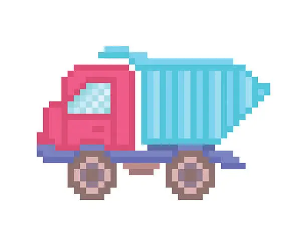 Vector illustration of Pixel art toy dump truck icon