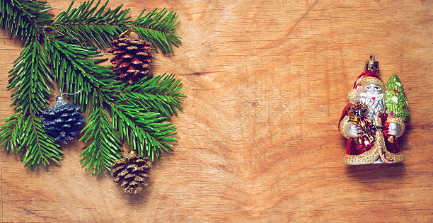 istock Christmas tree twig and Green Santa Claus 590611512