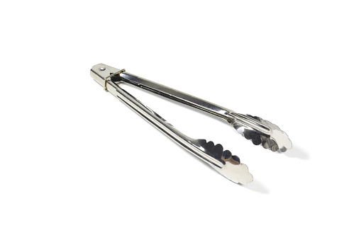 Serving kitchen tongs isolated on a white background with clipping path
