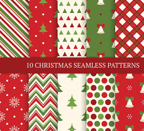 illustrazioni stock, clip art, cartoni animati e icone di tendenza di dieci di natale diversi pattern senza bordi. - christmas pattern striped backgrounds