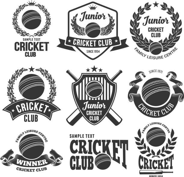 Cricket Club Emblems Set of Emblems, Logos and Labels on Cricket Theme and for Cricket Club. Vector Illustration. Isolated on White Background. cricket team stock illustrations