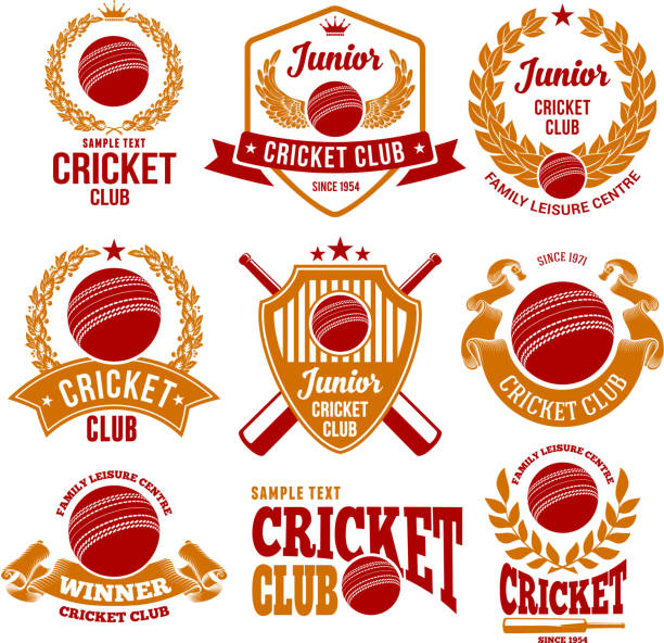 Cricket Club Emblems Set of Emblems, Logos and Labels on Cricket Theme and for Cricket Club. Colored Vector Illustration. Isolated on White Background. cricket team stock illustrations