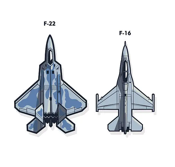 Vector illustration of F-22 and -16. Fighter jets