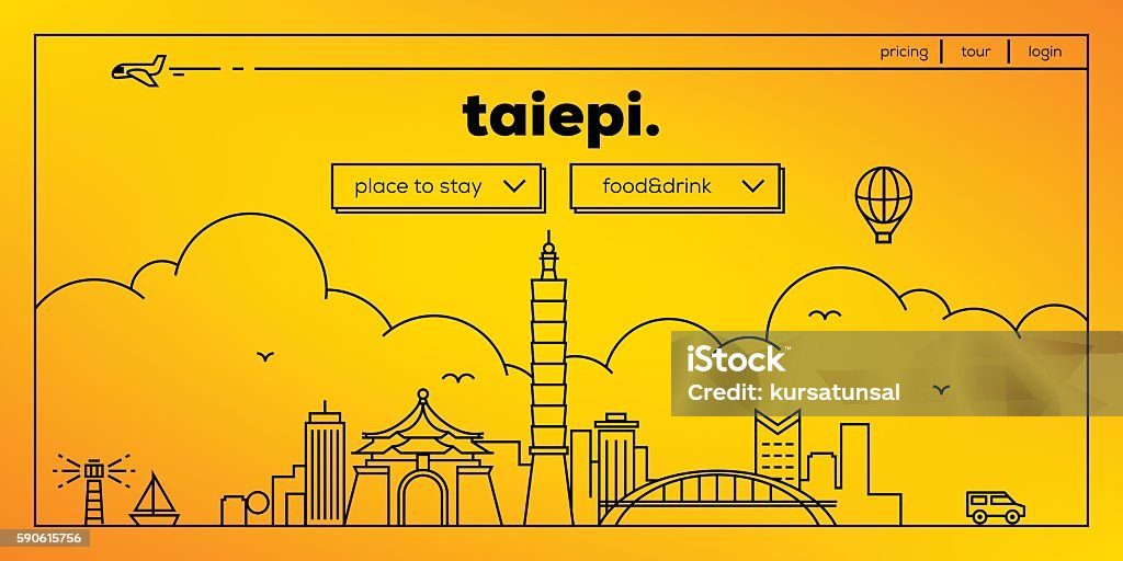 Taipei Modern Web Banner Design with Vector Linear Skyline Taipei 101 stock vector