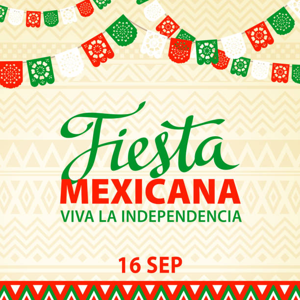 Mexican Fiesta Mexican fiesta hottest party with nexican pattern background. papel picado illustrations stock illustrations