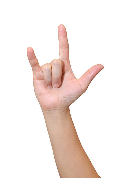istock Middle woman hand signs isolate on white background, 590615902