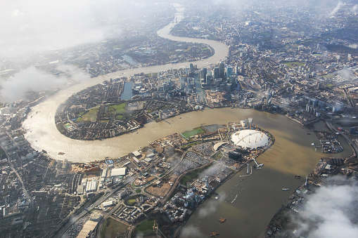 London, United Kingdom - March 27, 2016: Aerial view of London with the river Thames