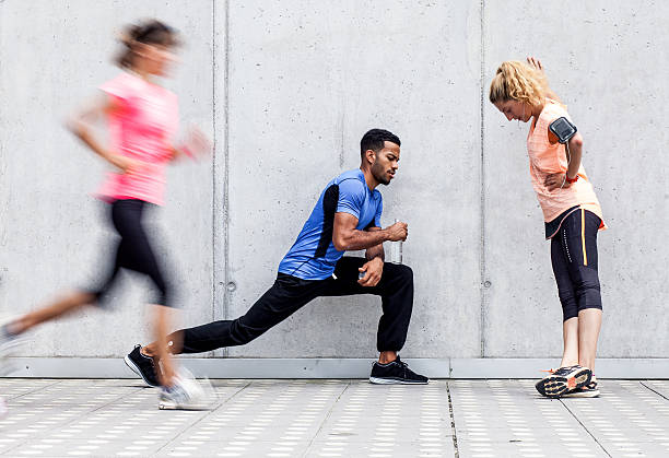 istock Group of friends working out together 590619648
